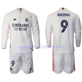 Maillot de Foot Real Madrid Karim Benzema 9 Domicile 2020-21 Manches Longues - Enfant